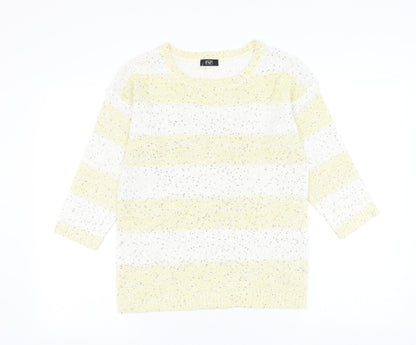 F&F Womens Yellow Round Neck Striped Acrylic Pullover Jumper Size 6
