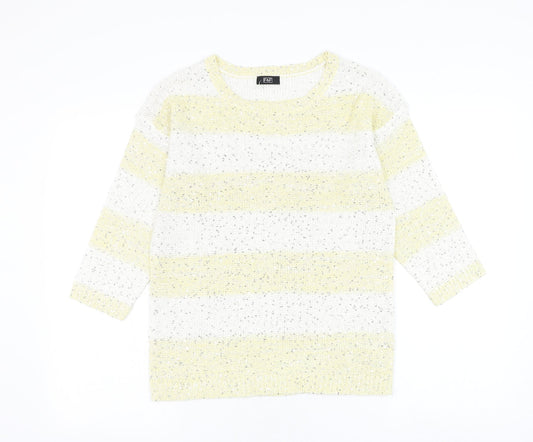 F&F Womens Yellow Round Neck Striped Acrylic Pullover Jumper Size 6