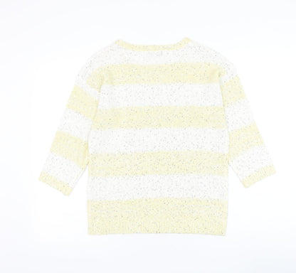 F&F Womens Yellow Round Neck Striped Acrylic Pullover Jumper Size 6