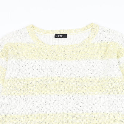 F&F Womens Yellow Round Neck Striped Acrylic Pullover Jumper Size 6