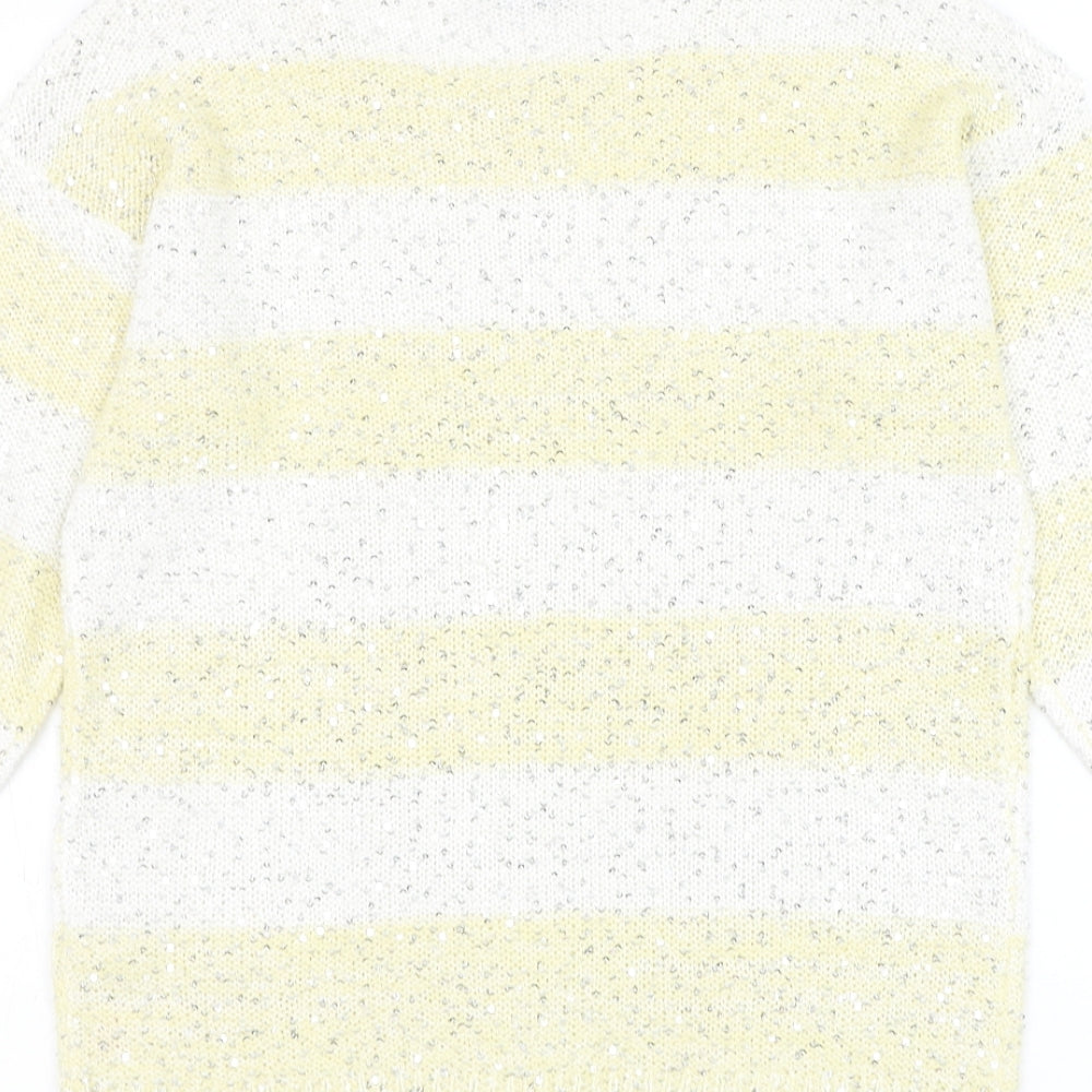 F&F Womens Yellow Round Neck Striped Acrylic Pullover Jumper Size 6