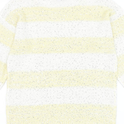 F&F Womens Yellow Round Neck Striped Acrylic Pullover Jumper Size 6