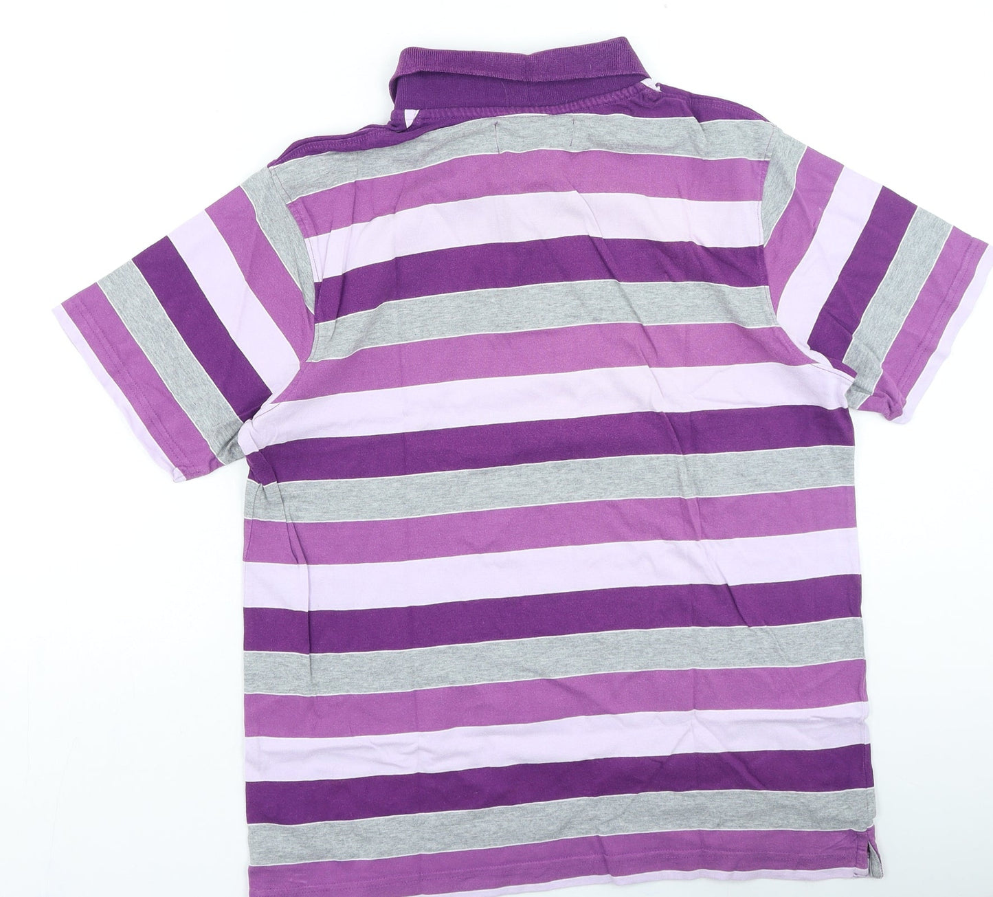 Dunnes Stores Mens Purple Striped Cotton Polo Size S Collared Button