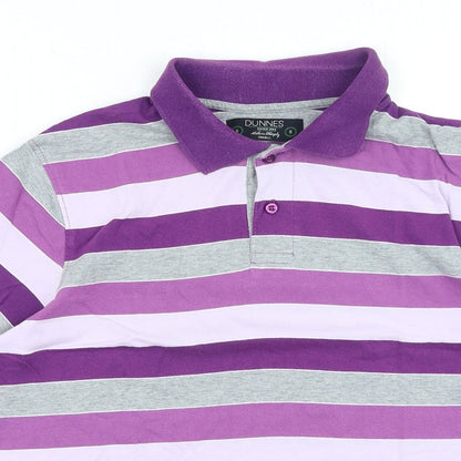 Dunnes Stores Mens Purple Striped Cotton Polo Size S Collared Button
