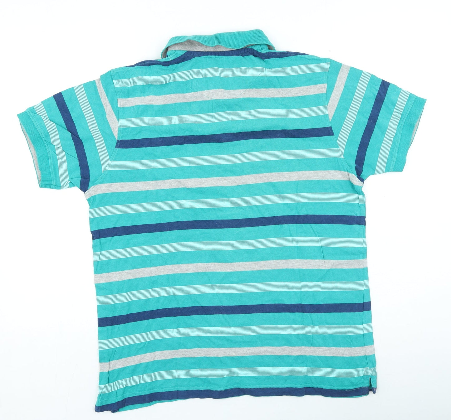 Dunnes Stores Mens Green Striped Cotton Polo Size S Collared Button