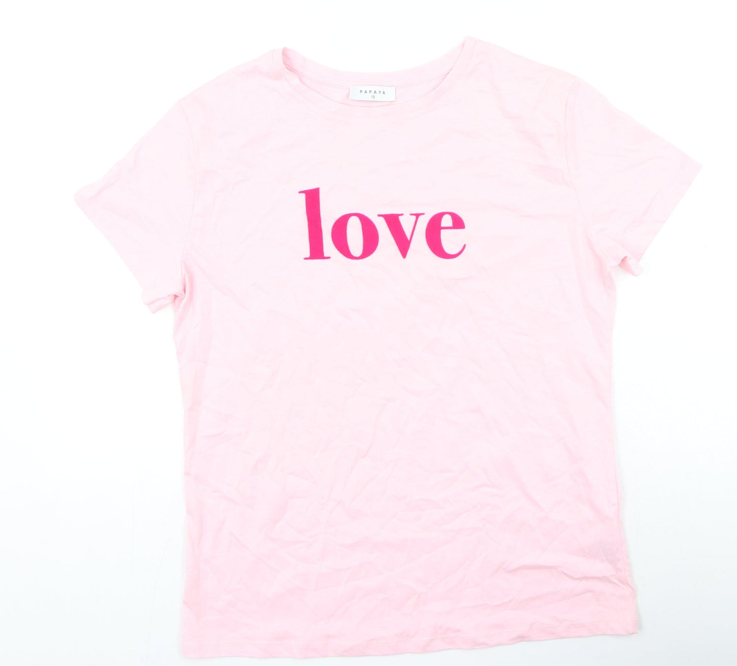 Womens UK Size 10 Papaya Pink Basic T-Shirt