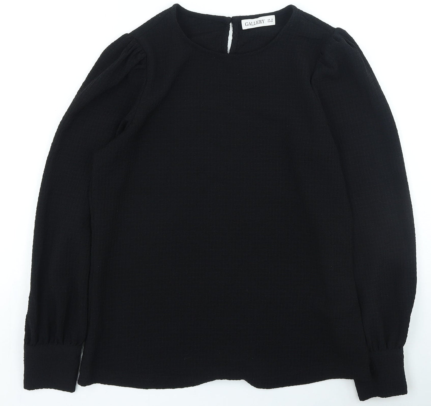 Gallery Womens Black Polyester Basic Blouse Size 8 Round Neck