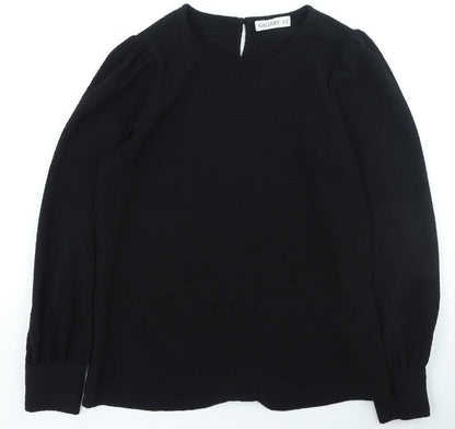Gallery Womens Black Polyester Basic Blouse Size 8 Round Neck