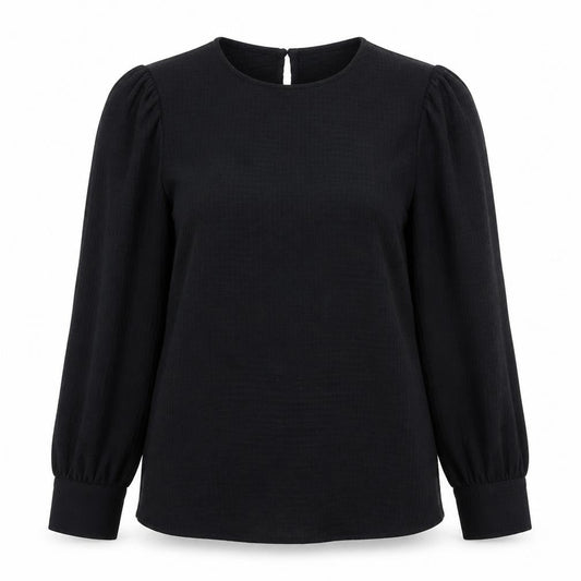 Gallery Womens Black Polyester Basic Blouse Size 8 Round Neck