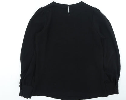 Gallery Womens Black Polyester Basic Blouse Size 8 Round Neck
