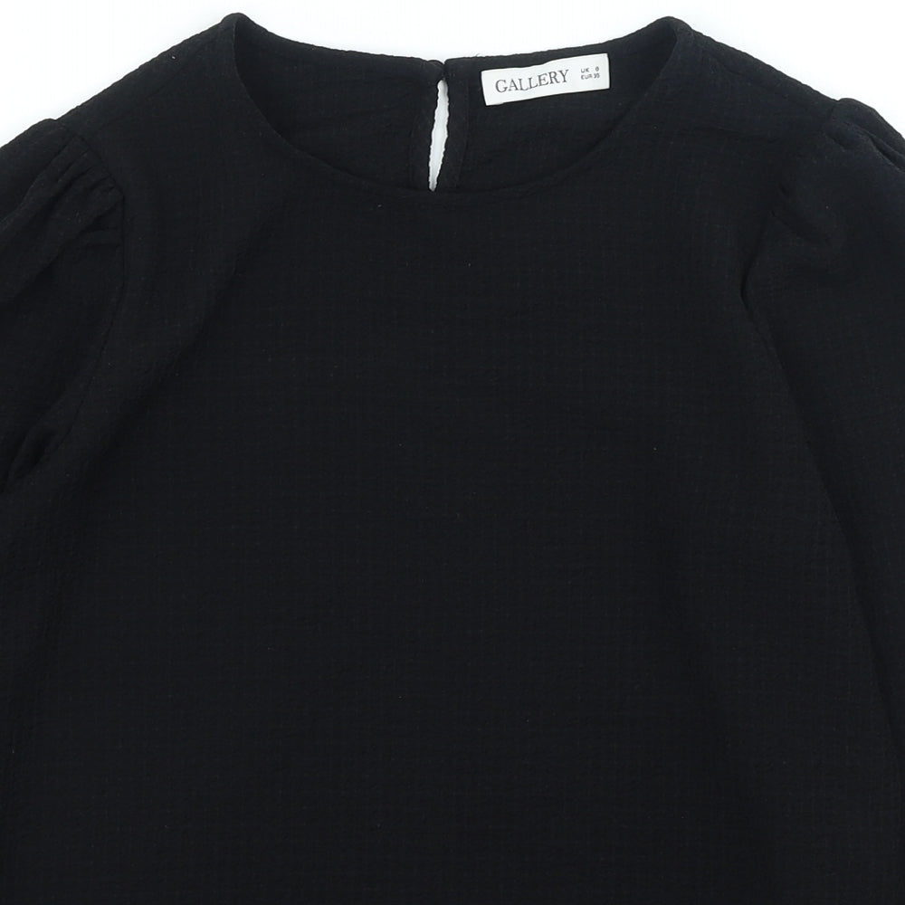 Gallery Womens Black Polyester Basic Blouse Size 8 Round Neck