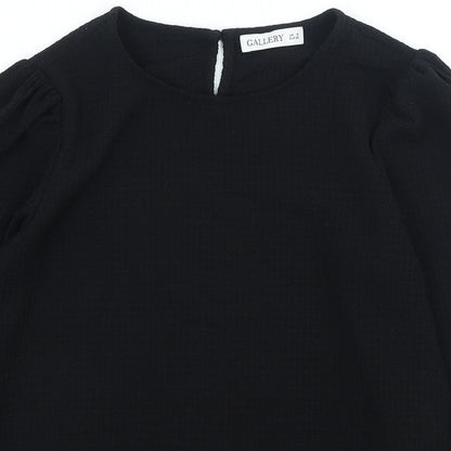Gallery Womens Black Polyester Basic Blouse Size 8 Round Neck