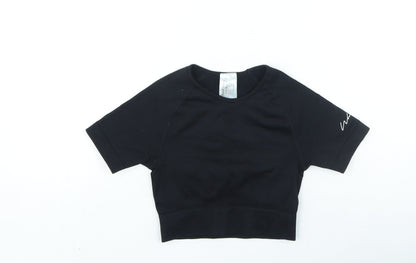 Boohoo Womens Beige Polyester Cropped T-Shirt Size S Round Neck