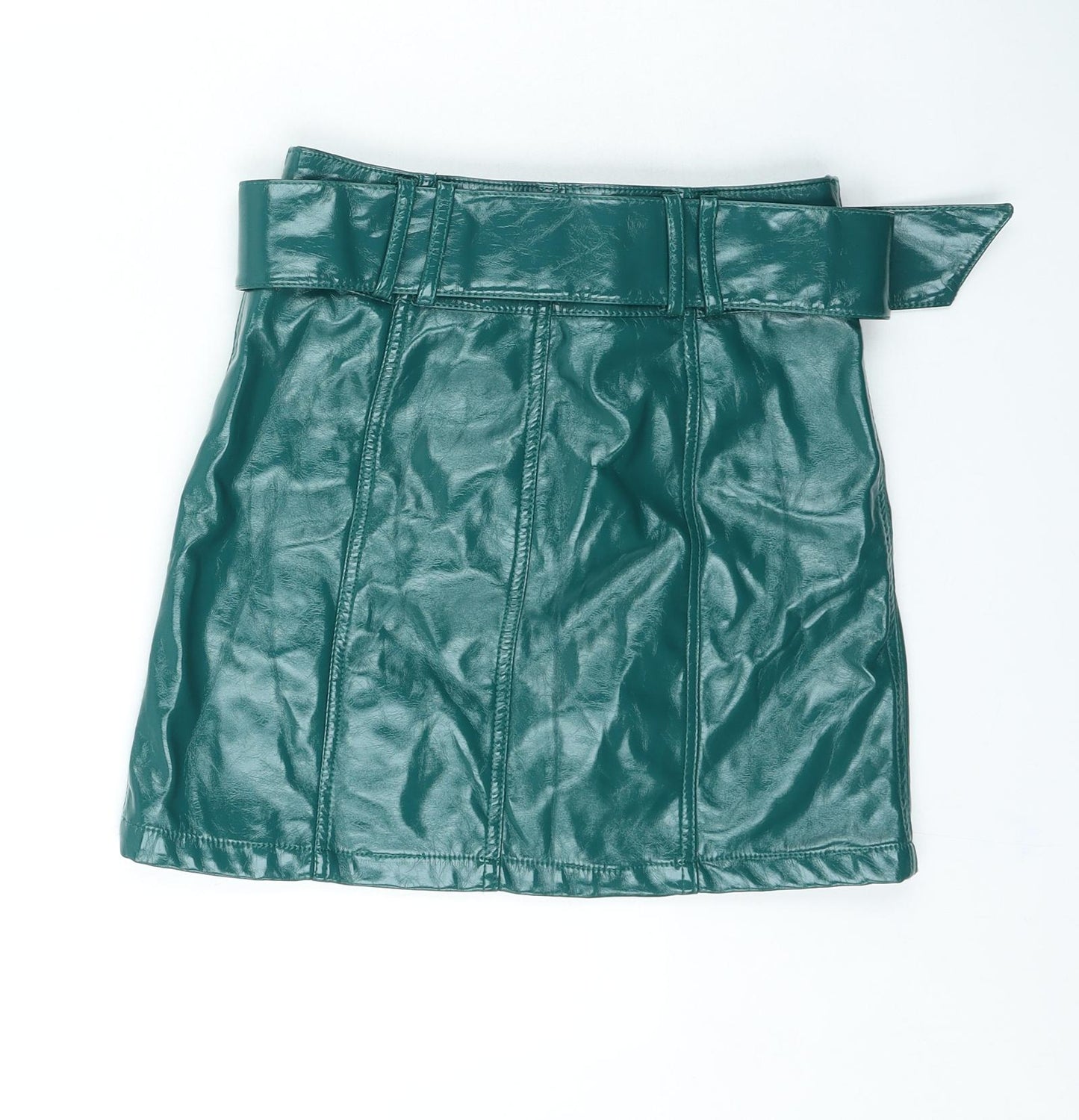 FOREVER 21 Womens Green Polyester Mini Skirt Size S Buckle - Faux Leather