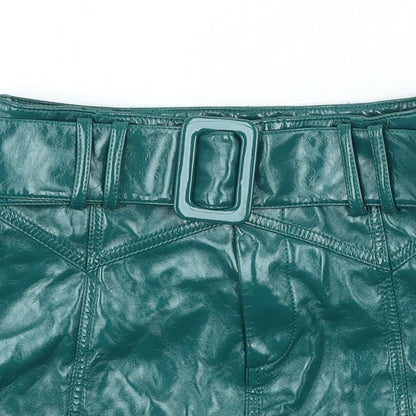 FOREVER 21 Womens Green Polyester Mini Skirt Size S Buckle - Faux Leather
