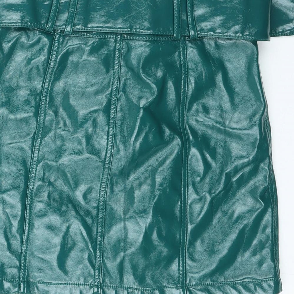 FOREVER 21 Womens Green Polyester Mini Skirt Size S Buckle - Faux Leather