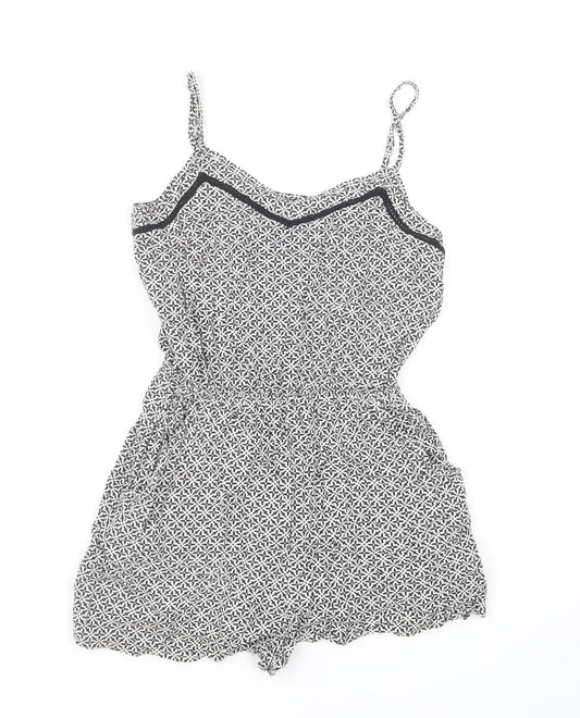 H&M Womens Black Geometric Viscose Playsuit One-Piece Size 6 Pullover