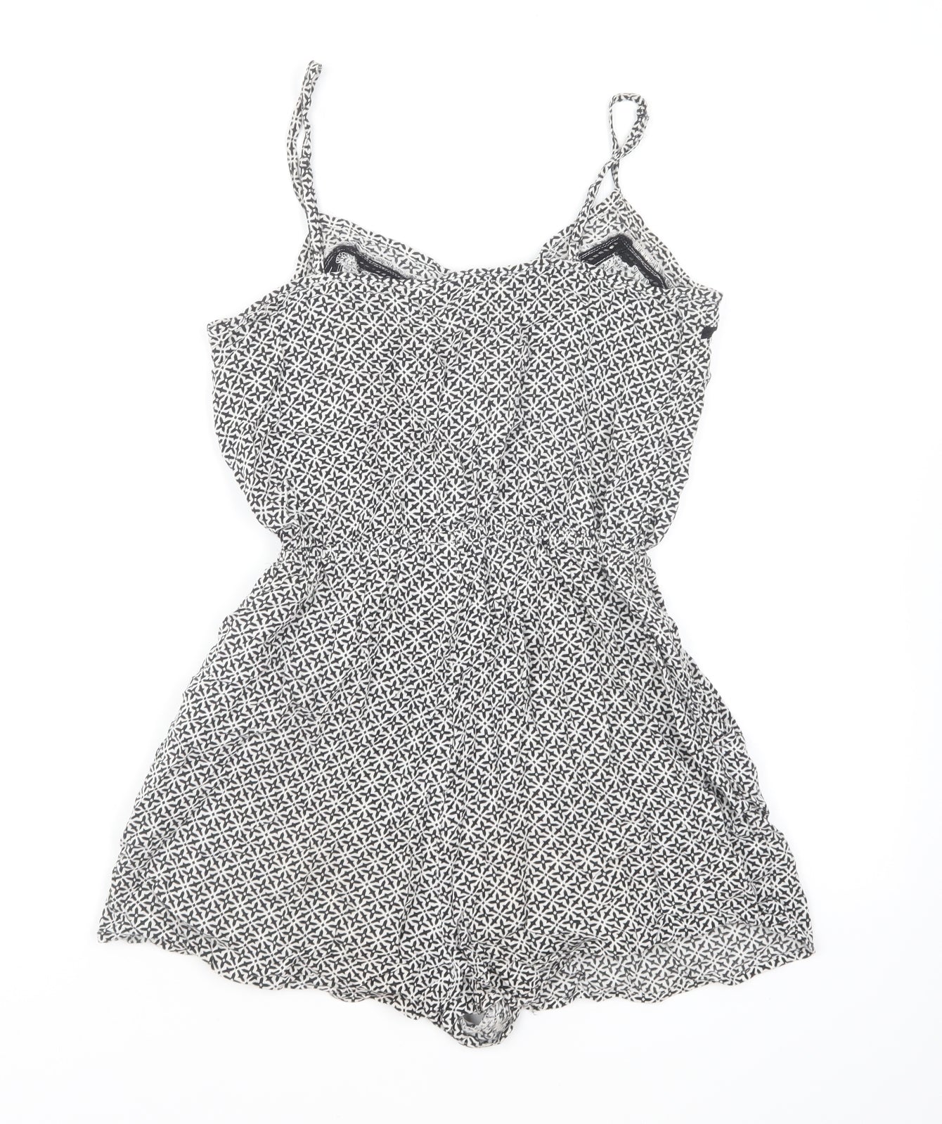 H&M Womens Black Geometric Viscose Playsuit One-Piece Size 6 Pullover