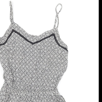 H&M Womens Black Geometric Viscose Playsuit One-Piece Size 6 Pullover