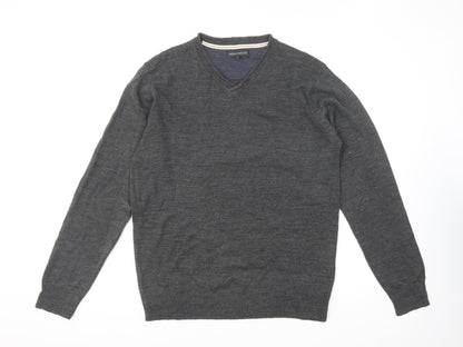 Industrialize Mens Grey V-Neck Acrylic Pullover Jumper Size L