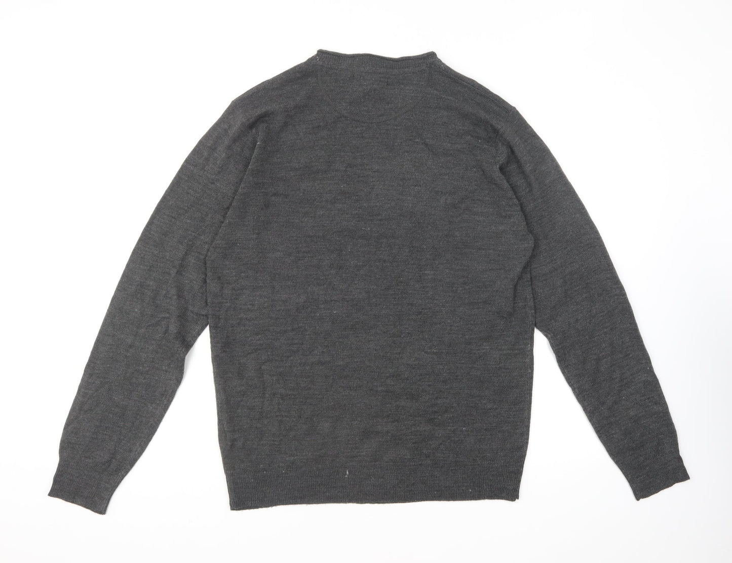 Industrialize Mens Grey V-Neck Acrylic Pullover Jumper Size L