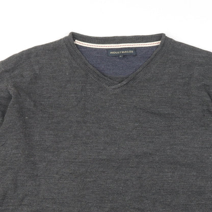 Industrialize Mens Grey V-Neck Acrylic Pullover Jumper Size L