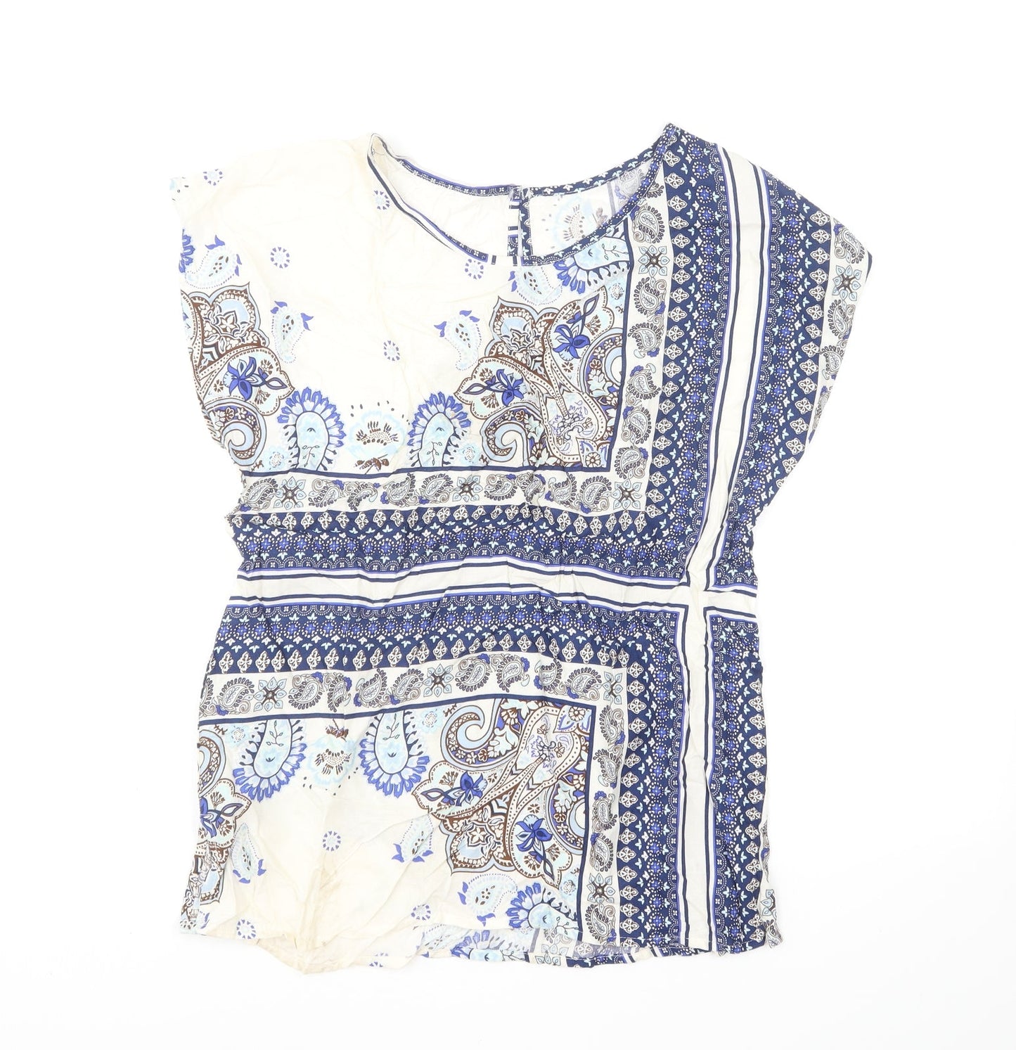 F&F Womens Black Paisley Viscose Basic Blouse Size 8 Round Neck