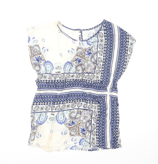 F&F Womens Black Paisley Viscose Basic Blouse Size 8 Round Neck