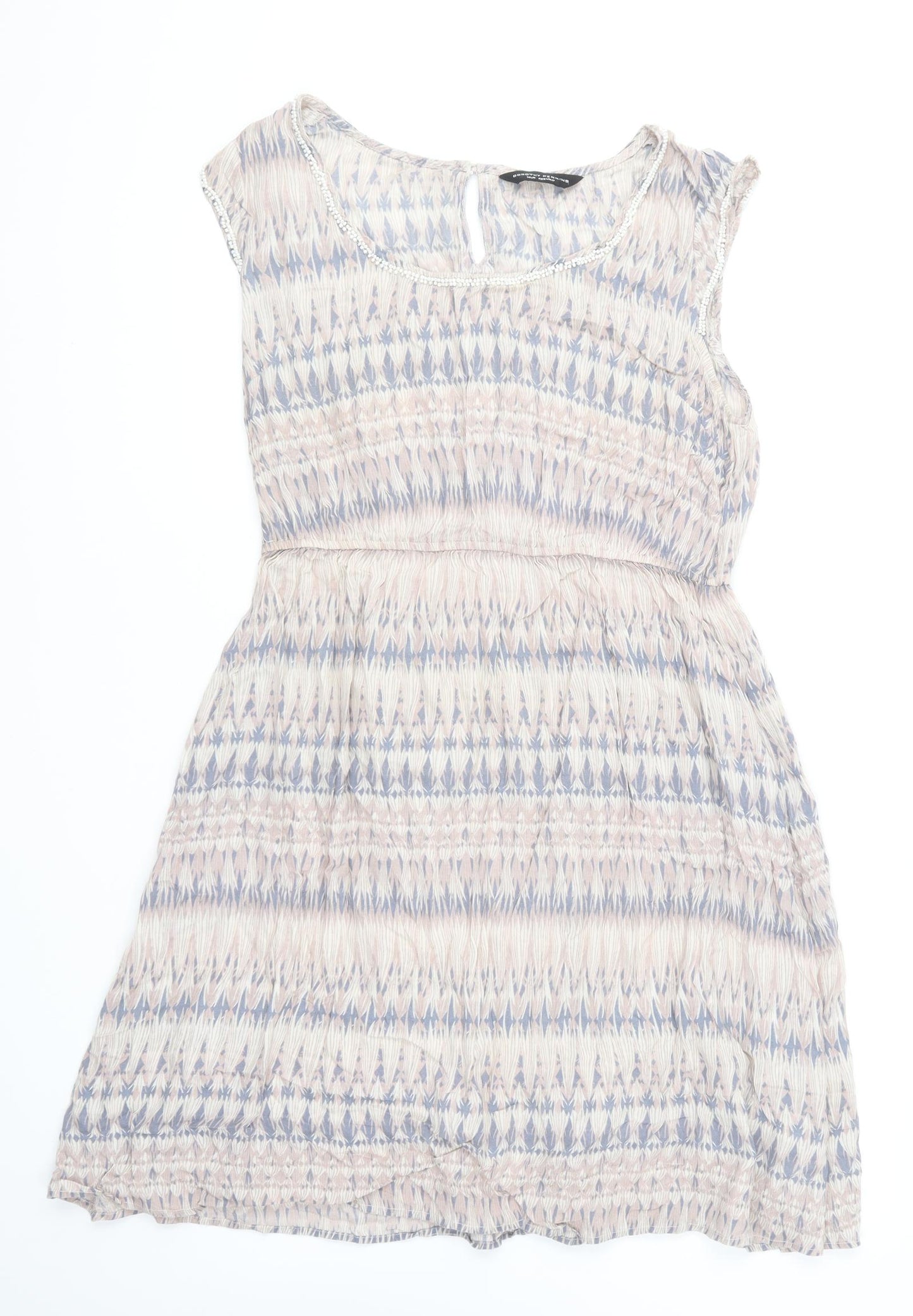 Dorothy Perkins Womens Multicoloured Geometric Viscose Skater Dress Size 14 Round Neck Button