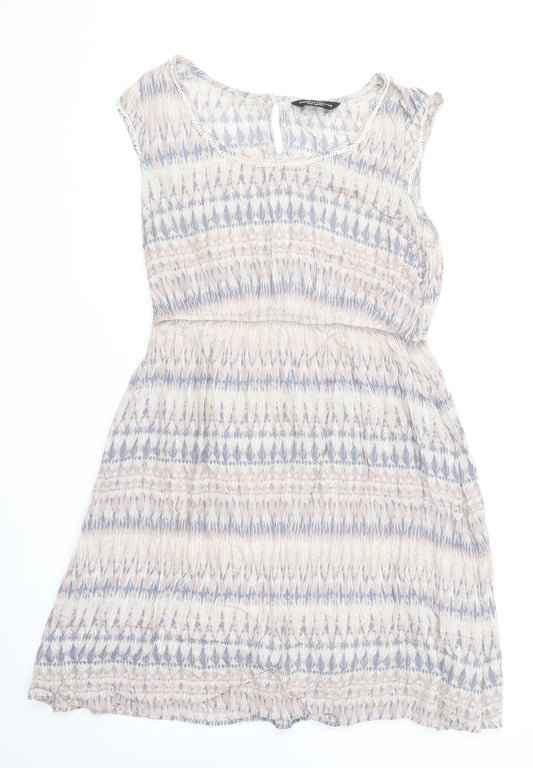 Dorothy Perkins Womens Multicoloured Geometric Viscose Skater Dress Size 14 Round Neck Button