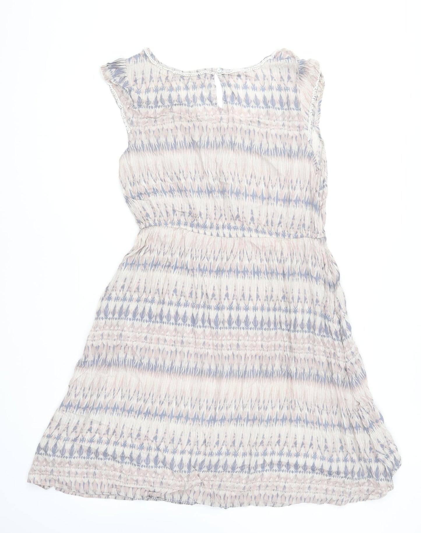 Dorothy Perkins Womens Multicoloured Geometric Viscose Skater Dress Size 14 Round Neck Button