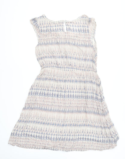 Dorothy Perkins Womens Multicoloured Geometric Viscose Skater Dress Size 14 Round Neck Button