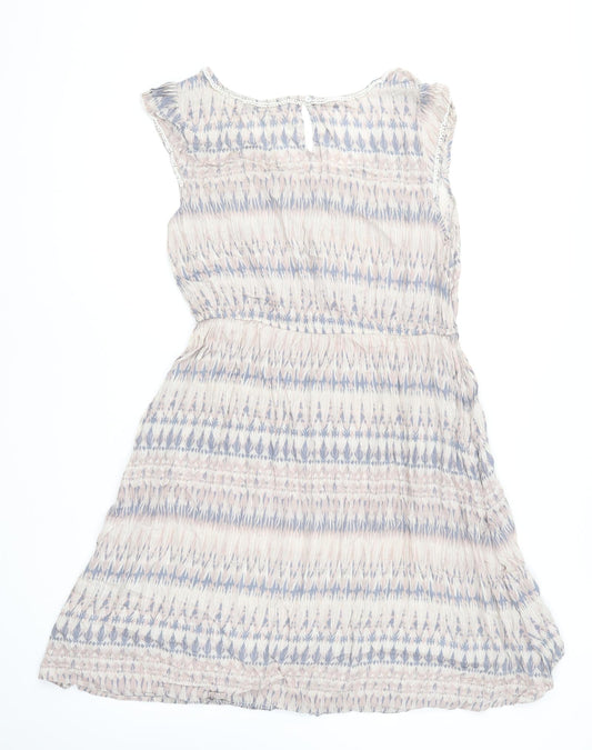 Dorothy Perkins Womens Multicoloured Geometric Viscose Skater Dress Size 14 Round Neck Button