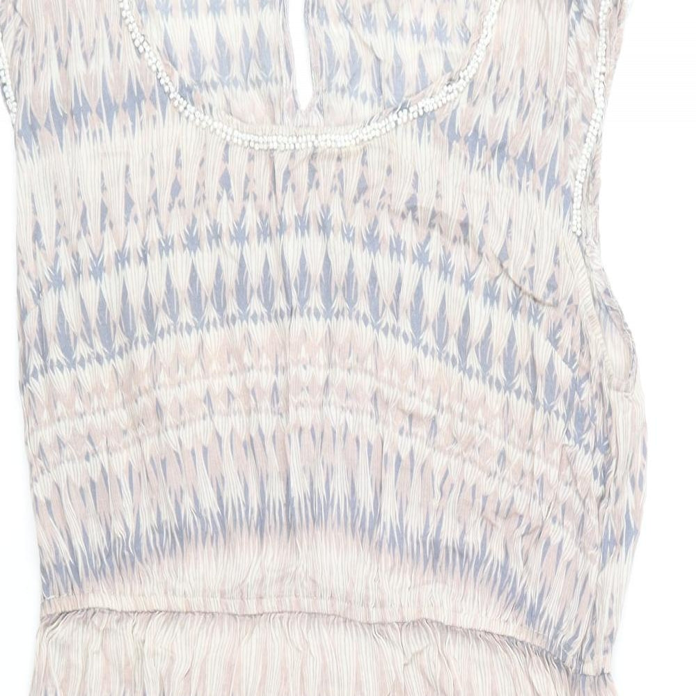 Dorothy Perkins Womens Multicoloured Geometric Viscose Skater Dress Size 14 Round Neck Button