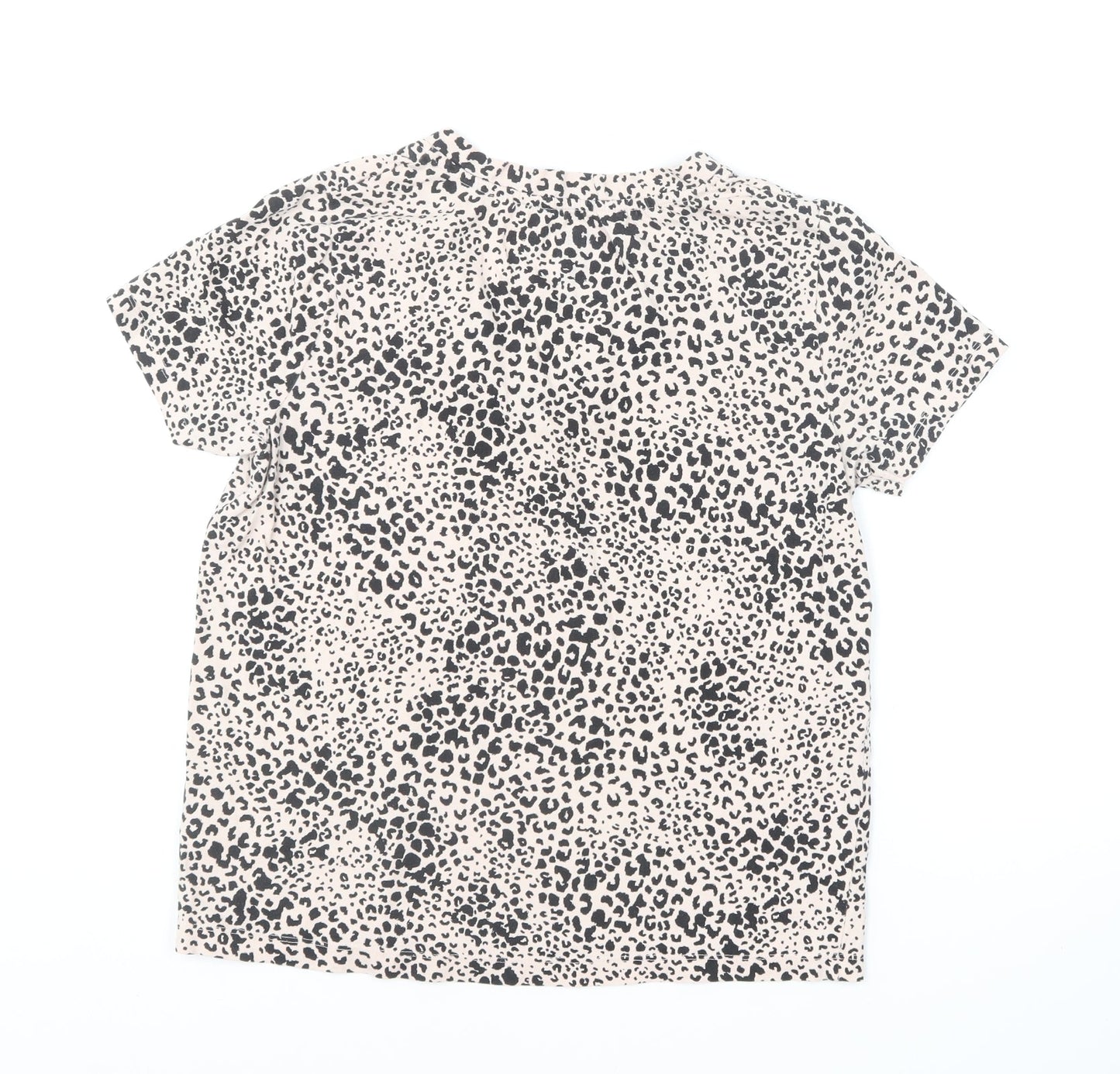 F&F Womens Beige Animal Print Cotton Basic T-Shirt Size 8 V-Neck