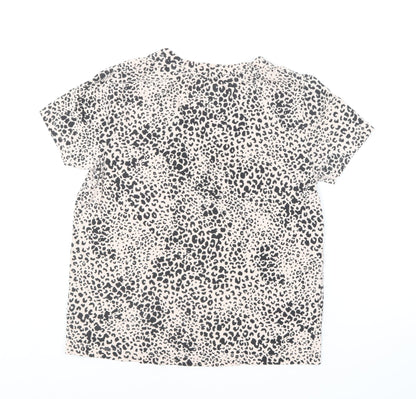 F&F Womens Beige Animal Print Cotton Basic T-Shirt Size 8 V-Neck