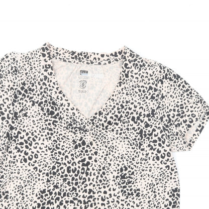 F&F Womens Beige Animal Print Cotton Basic T-Shirt Size 8 V-Neck