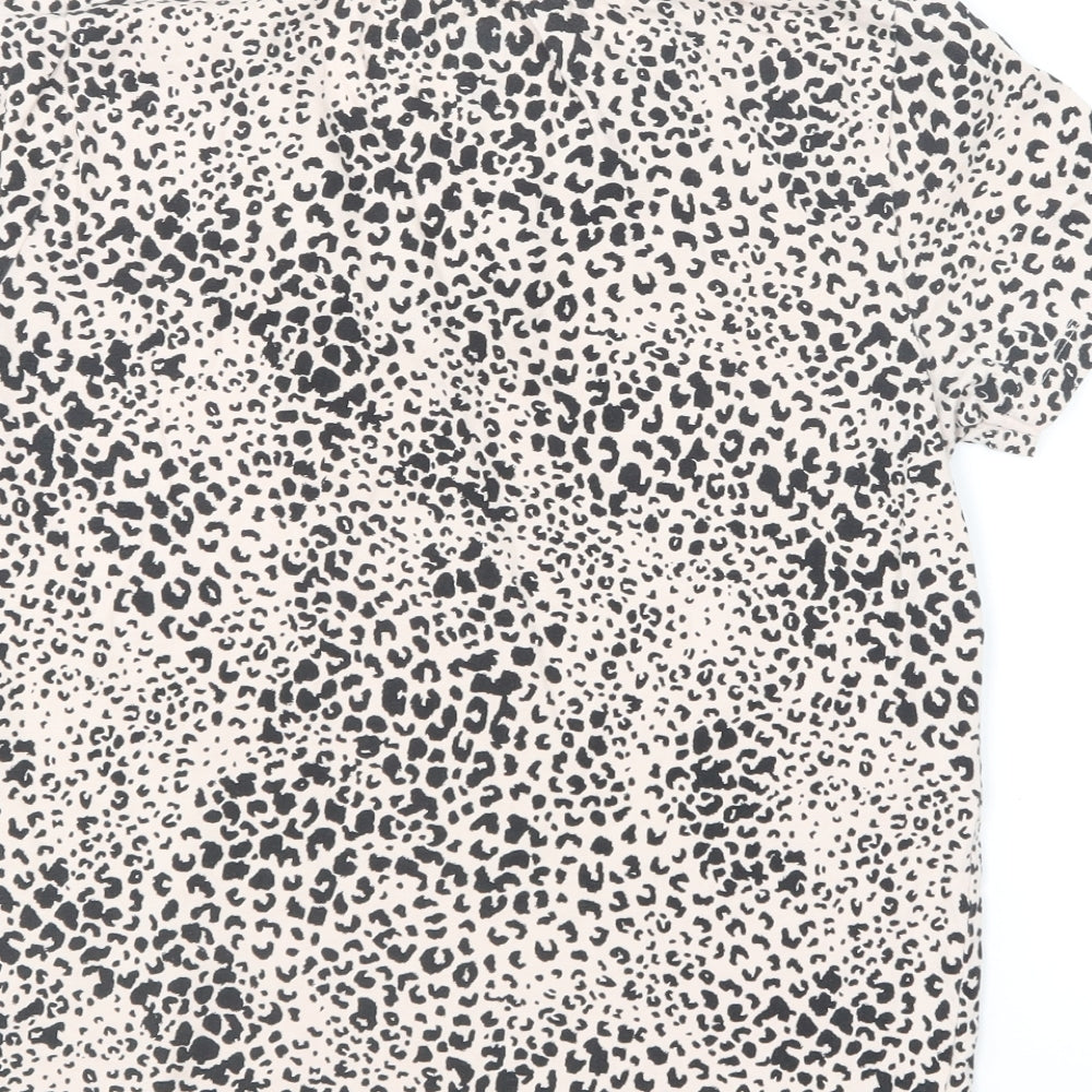 F&F Womens Beige Animal Print Cotton Basic T-Shirt Size 8 V-Neck