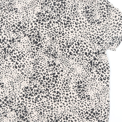 F&F Womens Beige Animal Print Cotton Basic T-Shirt Size 8 V-Neck