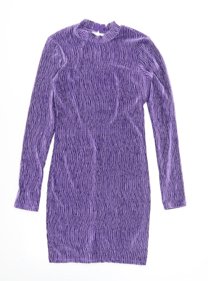 H&M Womens Purple Polyester Bodycon Size XS High Neck Pullover