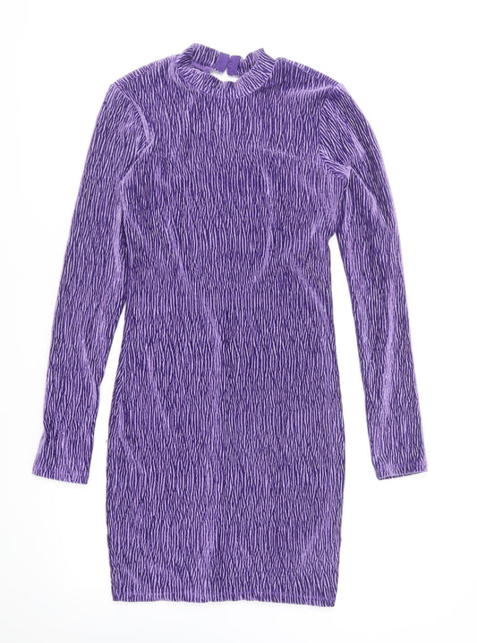 H&M Womens Purple Polyester Bodycon Size XS High Neck Pullover