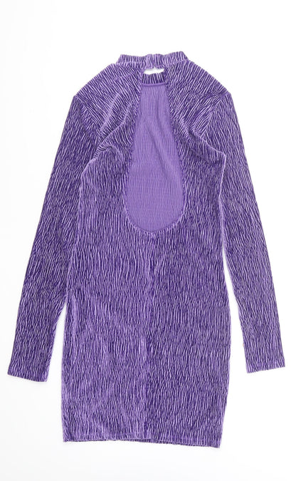 H&M Womens Purple Polyester Bodycon Size XS High Neck Pullover