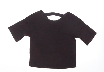 Simon Jeffrey Womens Black Nylon Basic T-Shirt Size 12 Collared