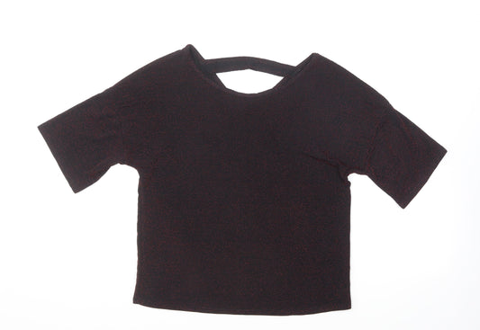 Simon Jeffrey Womens Black Nylon Basic T-Shirt Size 12 Collared