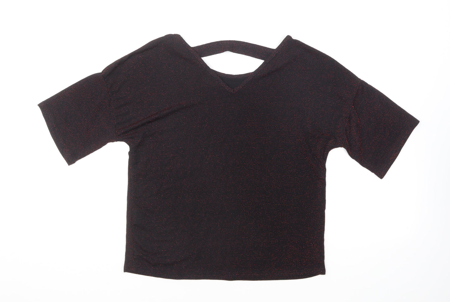 Simon Jeffrey Womens Black Nylon Basic T-Shirt Size 12 Collared