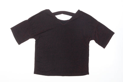 Simon Jeffrey Womens Black Nylon Basic T-Shirt Size 12 Collared