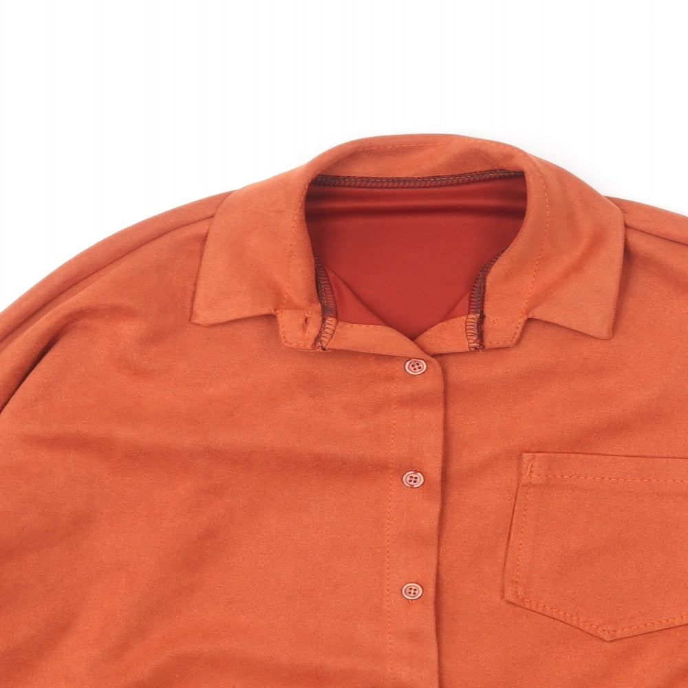 Womens UK Size L Preworn Orange Basic Button-Up