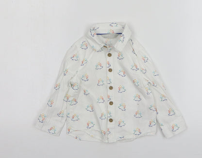 Primark Boys White Cotton Basic Button-Up Size 9-12 Months Collared Button - Dinosaur