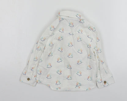 Primark Boys White Cotton Basic Button-Up Size 9-12 Months Collared Button - Dinosaur