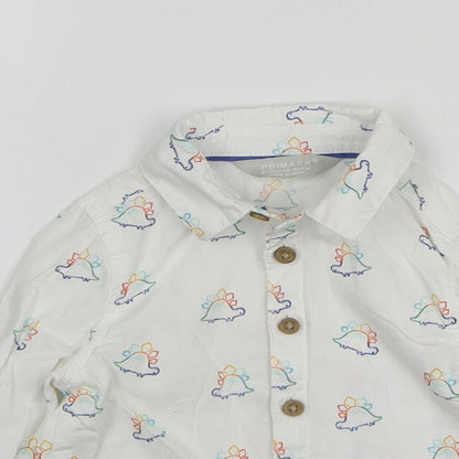 Primark Boys White Cotton Basic Button-Up Size 9-12 Months Collared Button - Dinosaur